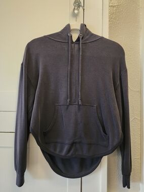 Free People Open Back Charcoal Gray Hooded Pullover Size Small